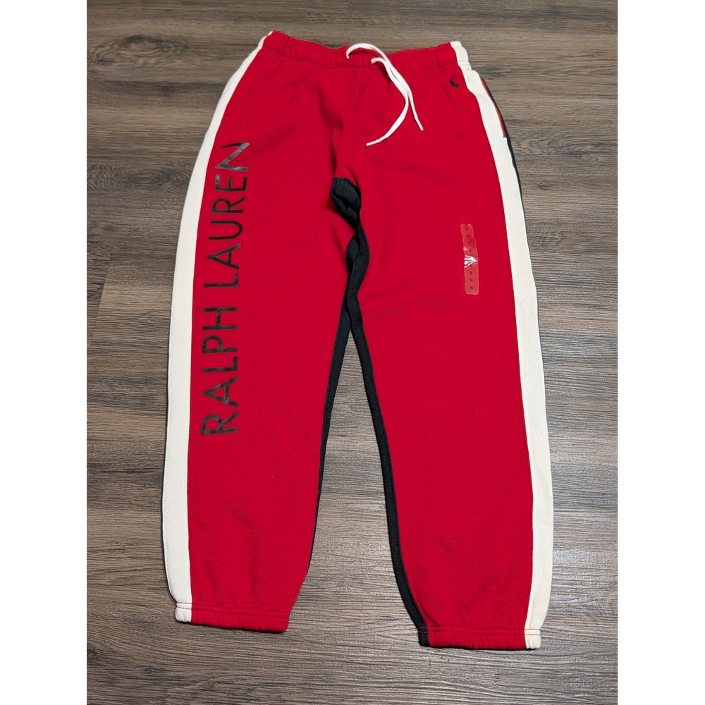 Polo Ralph Lauren Mens Small Red Black Colorblock Graphic Logo Jogger Sweatpants